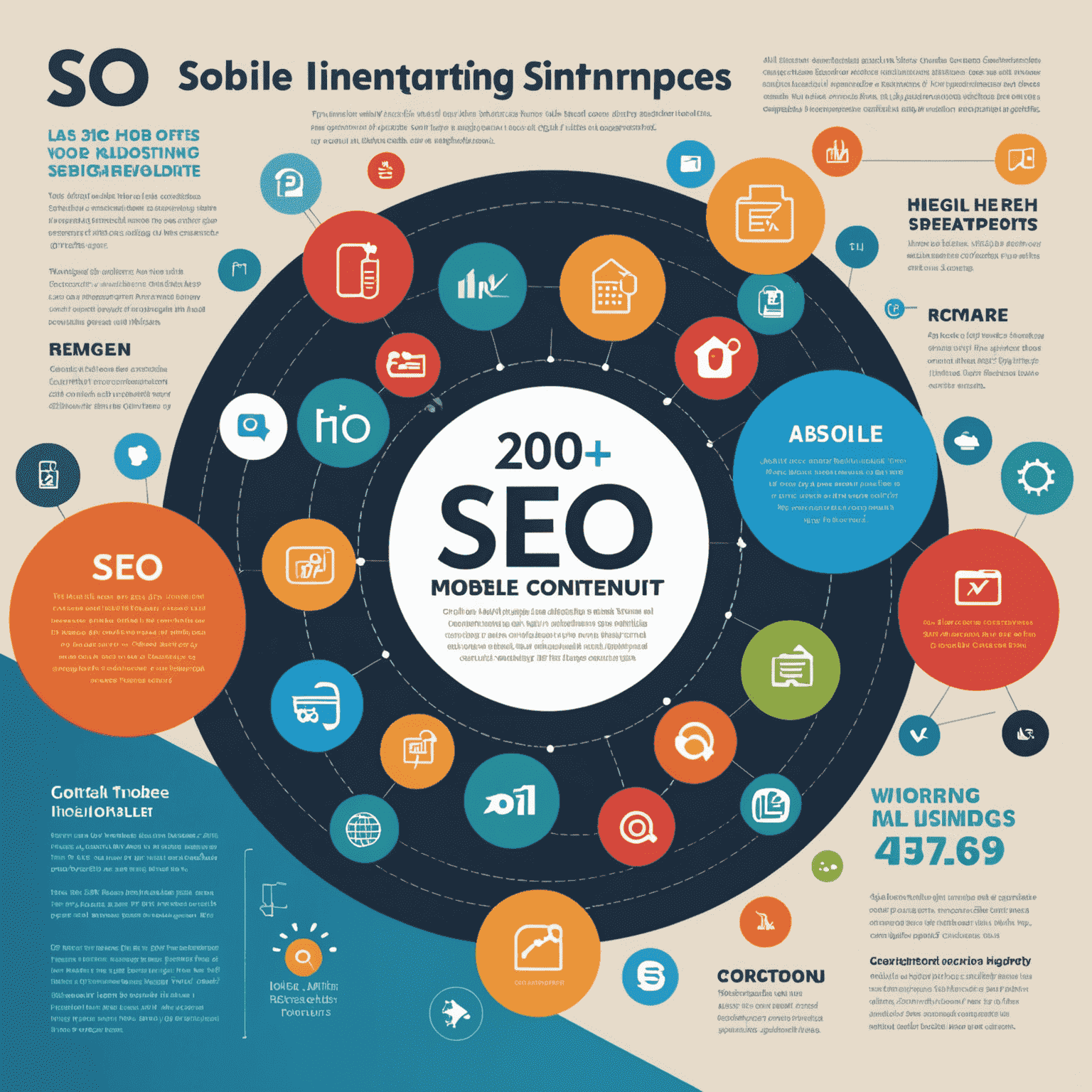 Infographic showing the latest SEO trends including mobile optimization, voice search, featured snippets, and high-quality content